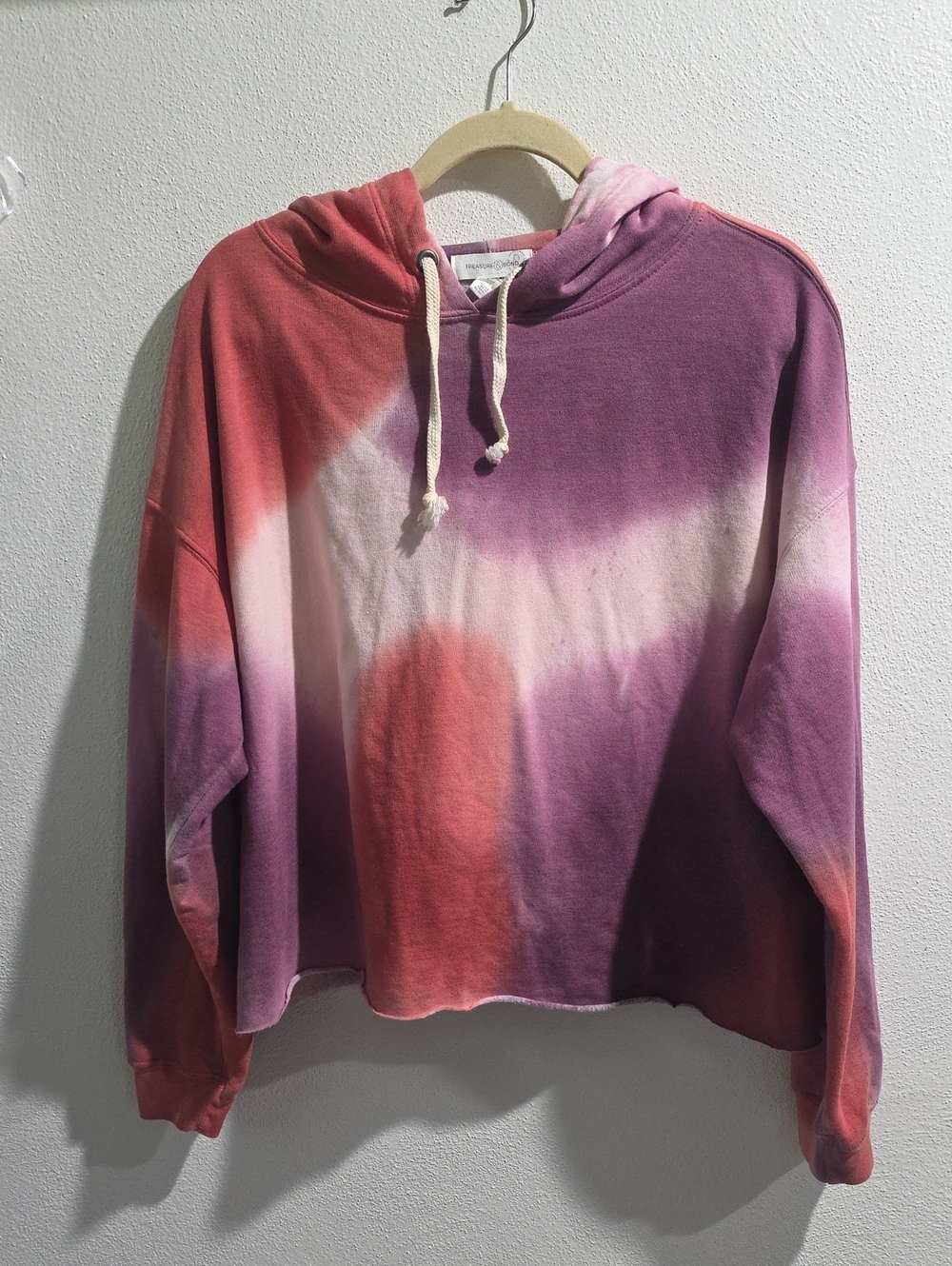 Treasure & Bond Hooded Tie Dyed Raw Hem Sweatshirt